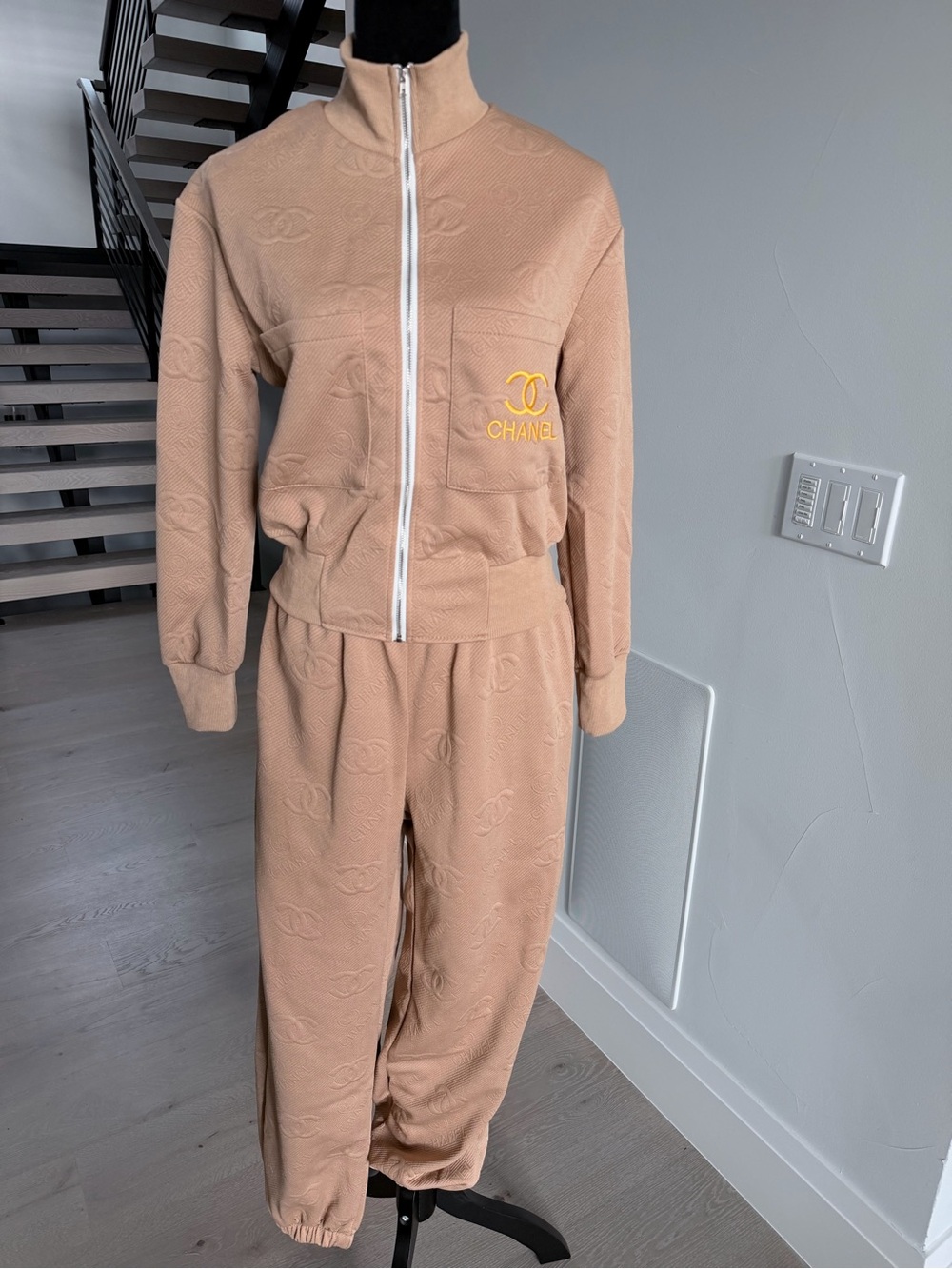 CHANEL Beige Lounge Set Tracksuit Two Piece Matching Set with pockets size S